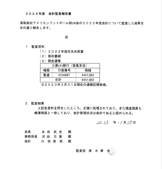 清風高校アメリカンフットボール部 ＯＢ会